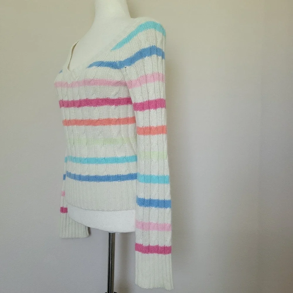 Vtg Aeropostale Fisherman Rabbit Hair Blend Striped Sweater Size M Preppy Pastel